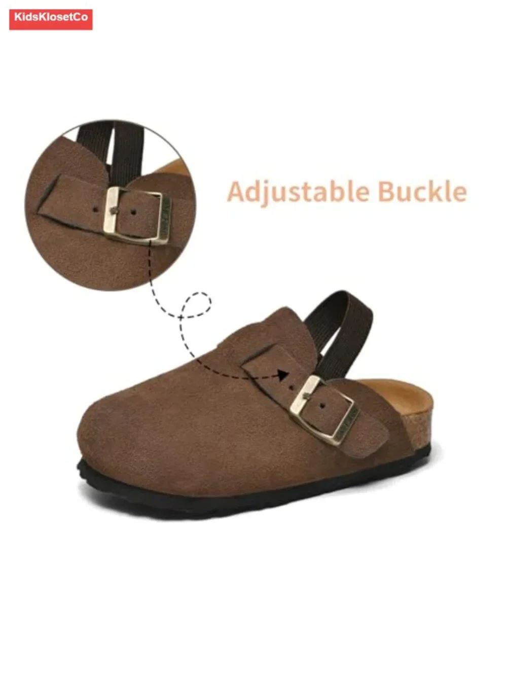 Genuine Leather Kids Clogs with Cork Footbed & Arch Support, Non-Slip EVA Sole,